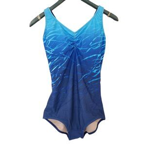 Sportii Women's Conservative Ombre Blue Swimsuit One Piece Gradient Sz 8